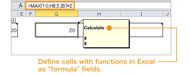 Define cells with functions in Excel as formula fields